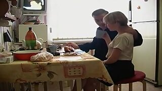 Russian mature couple has breakfast sex