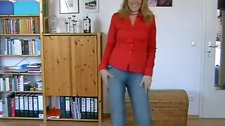 Horny mature blonde stripping and sucking