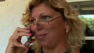 Aged golden-haired with glasses receives screwed
